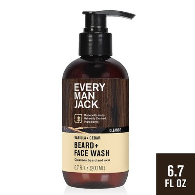 Every Man Jack Naturally Derived Men's Beard and Face Wash - Vanilla + Cedar - 6.7 fl oz: Paraben-Free, Vegan, Gel, Normal Skin