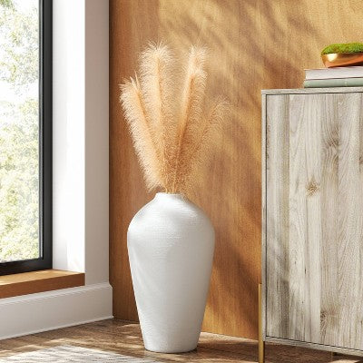 Modern Textured Ceramic Floor Vase White - Threshold