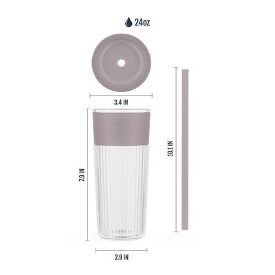 Ello Ava 24oz Glass Straw Tumbler Purple