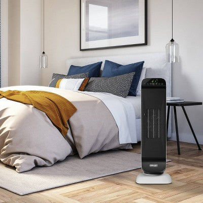 DeLonghi Ceramic Digital Tower Heater: 1500W Oscillating Fan, Remote Control, Adjustable Thermostat, ETL Listed, White
