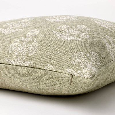 Woven Block Print Square Throw Pillow Light Sage/Cream - Threshold designed with Studio McGee: Cotton Jacquard, Indoor Use, Zippered