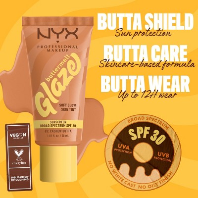 NYX Professional Makeup Buttermelt Glaze Skin Tint with SPF 30 - Cashew Butta - 1.01 fl oz: Contains Shea Butter, Light Coverage, For Face, Cream Form