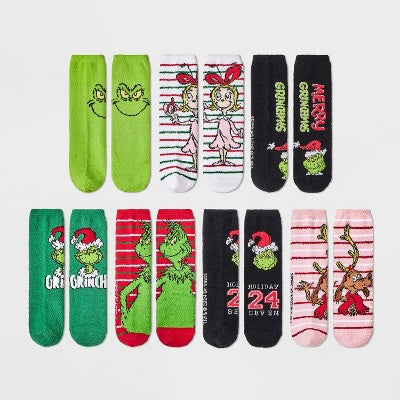 Women's The Grinch 7 Days of Cozy Crew Socks - 4-10