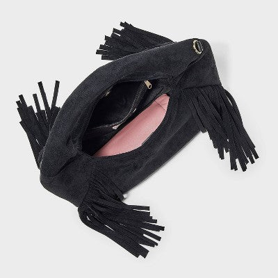 Soft Fringe Crescent Handbag - Universal Thread Black