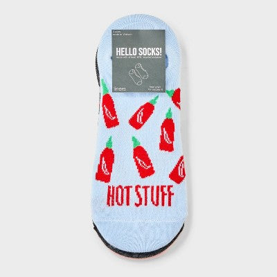 Women's Chili Pepper 3pk Liner Socks with Gel Grippers - Blue 4-10