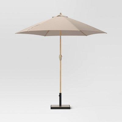 9' Round Outdoor Patio Market Umbrella with Faux Wood Pole - Threshold: Fade-Resistant, Crank Tilt (LOCAL PICKUP ONLY)