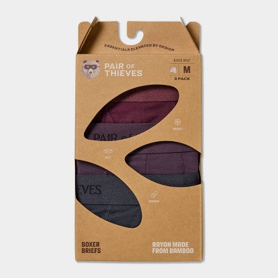 Pair of Thieves Men's Rayon Made From Bamboo 3pk Boxer Briefs - Wine S