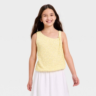 Girls' Knotted Strap Asymmetrical Floral Top Cat & JackYellow M