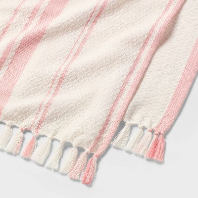 40"x72" Peshtemal Turkish Premium Lightweight Striped Oversized Beach Towel with Knotted Fringe Coral - Threshold