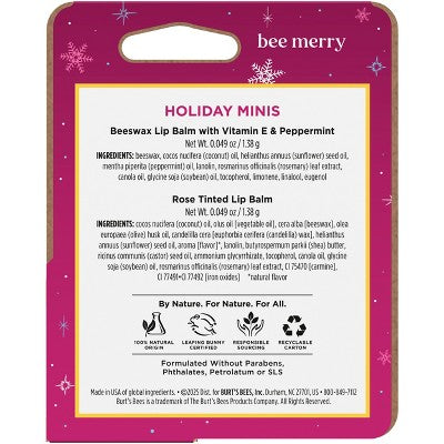 Burt's Bees Holiday Mini Lip Balms - Beeswax + Rose Tinted - 2pk/0.006oz
