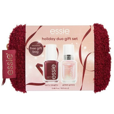 essie Nail Art Studio Berry Nail Polish Set Holiday Duo Gift Set with Makeup Bag - 2pc