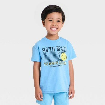 Toddler Boys' Miami Tennis Club Oversized T-Shirt - Turquoise 3T