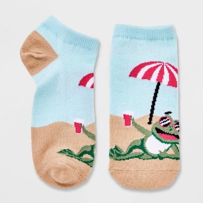 Women's Summer Frogs Low Cut Socks - Aqua/Tan 4-10