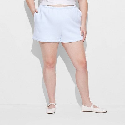 Women's Mid-Rise Fleece Pull-On Shorts -  Light Blue XXL