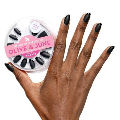 Olive & June Press-On Fake Nails - M Oval - Glossy Tip Black French - 42ct