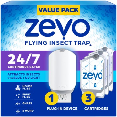 Zevo Flying Insect Indoor Light Fly Trap Starter Kit - 1 Trap + 3 Refills