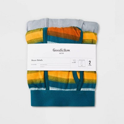 Men's Striped Boxer Briefs 2pk - Goodfellow & Co Teal XL
