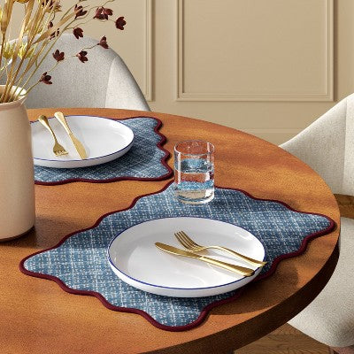 2pk Reversible Placemat Scallop Blue - Threshold