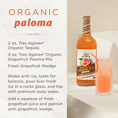 Tres Agaves Organic Grapefruit Paloma Margarita Mix - 1.0L Bottle
