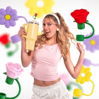 CharCharms 4pk Flowers Straw Toppers