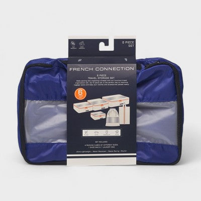 French Connection 6pc Packing Cube Set - Travel Storage Set for Luggage in Blue