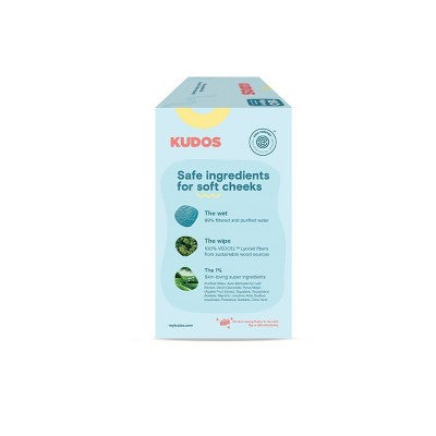Kudos Skin-Loving Baby Wipes - 99% Water, Plastic-Free & Unscented - 180ct/3pk