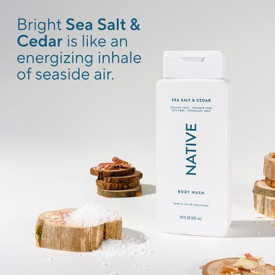 Native Body Wash for Men & Women - Sea Salt & Cedar - Sulfate Free - 18 fl oz: Moisturizing Nourishing Liquid