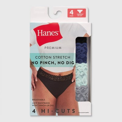 Hanes Women's 4pk Lace Hi-Cut Underwear - Black/Blue/Gray XXL: Tagless, High Rise, Lightweight Fabric