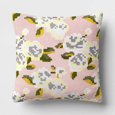 16" x 16" Woven Cotton Throw Pillow Pixel Rose - Room Essentials