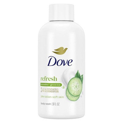 Dove Refresh Body Wash - Cucumber and Green Tea 24hr Lotion-Soft Skin - Travel Size - 3 fl oz