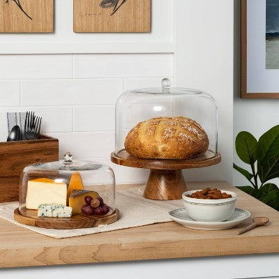 9" Wood & Glass Covered Dessert Storage Brown - Hearth & Hand with Magnolia: Acacia Cake Display Stand, Hand Wash