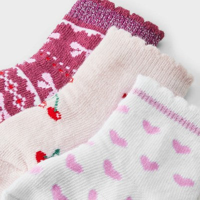 Baby Girls' 3pk Hearts Cherries and Bows Ankle Socks - Cat & Jack 6-12M