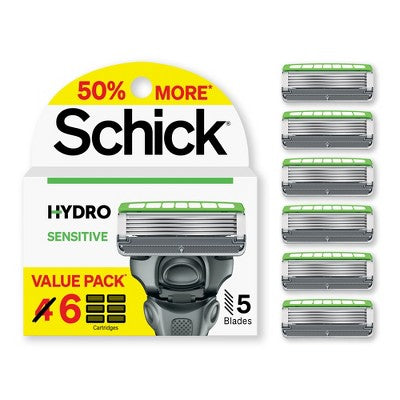 Schick Hydro Sensitive Razor Blade Refills - Men's Razor Refills, Razor Blades for Men - Trial Size - 6 Razor Refills