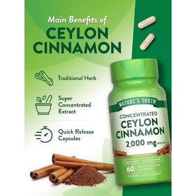 Nature's Truth Ceylon Cinnamon 2000mg with Chromium | 60 Capsules