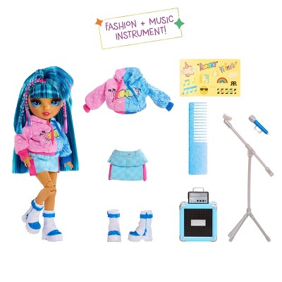 Rainbow High Jr High Rock Band - Skyler, Blue 9" Fashion Doll with Microphone, Stand and Stickers