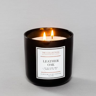 2-Wick Black Glass Leather Oak Lidded Jar Candle 12oz - The Collection by Chesapeake Bay Candle