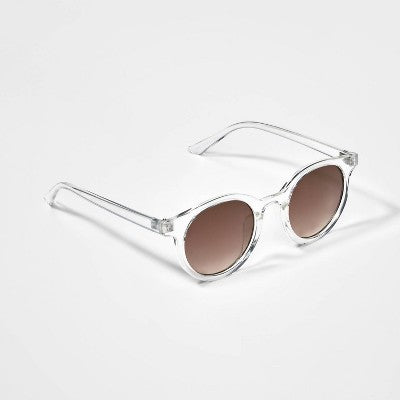 Girls' Plastic with Smoke Lens Round Sunglasses - art class Clear