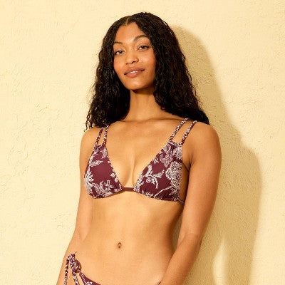 Women's Paisley Print Braided Straps Triangle Bikini Top XS