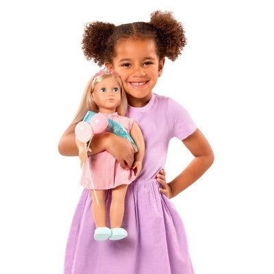 Our Generation Brenna 18" Birthday Party Doll: Blonde Hair, Blue Eyes, Straight Hair, Includes Accessories