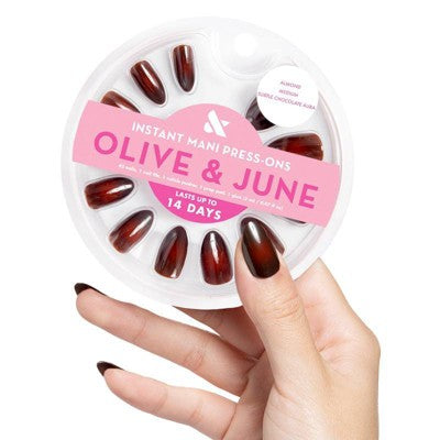 Olive & June Press-On Fake Nails - M Almond - Subtle Chocolate Aura - 42ct