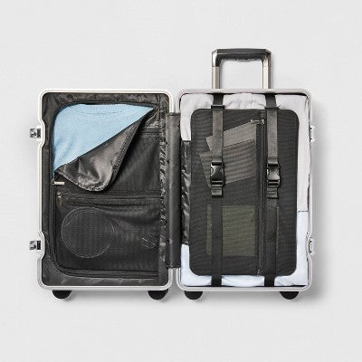 Signature Hardside Trunk Carry On Spinner Suitcase Metallic Silver - Open Story?
