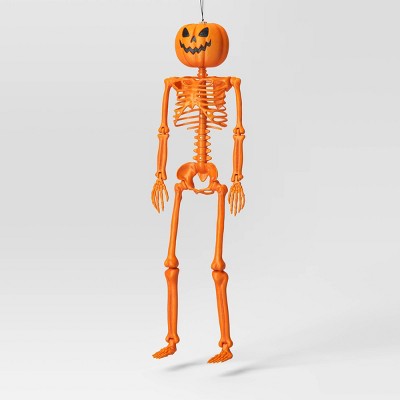36" Poseable Pumpkin Head Skeleton Halloween Decorative Prop Orange - Hyde and EEK! Boutique