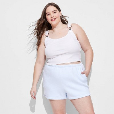 Women's Mid-Rise Fleece Pull-On Shorts -  Light Blue XXL