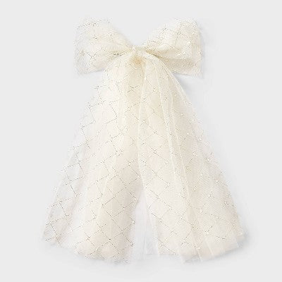 Tulle Diamond Grid Bow Barrette - A New Day Ivory