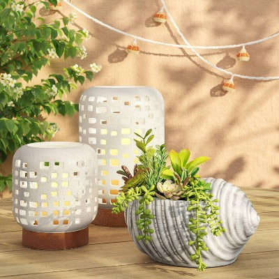 7.17"x6.26" Pillar Ceramic Lantern Candle Holder White - Threshold