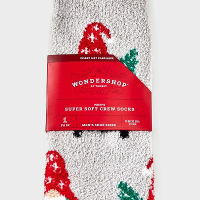 Men's Gnome Trucks Cozy Crew Socks with Gift Card Holder - Wondershop Gray 6-12
