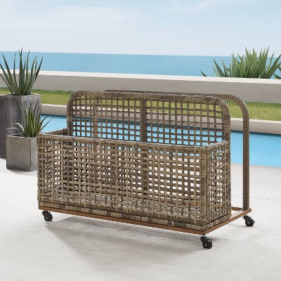 Ridley Outdoor Wicker & Metal Pool Storage Caddy - Gray - Crosley (LOCAL PICKUP ONLY)