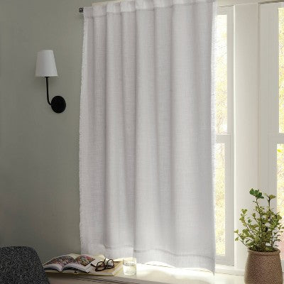 50"x63" Blackout Slub Weave Raw Edge Curtain Panel White - Threshold