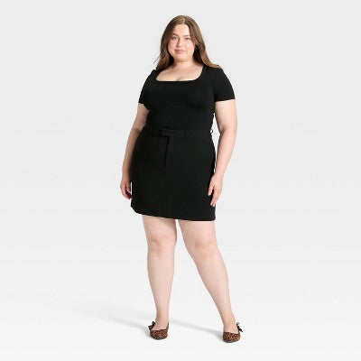 Women's Tailored Mini A-Line Skirt - A New Day Black 2X