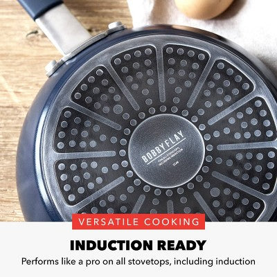 Bobby Flay 4.5qt Ceramic Nonstick Aluminum Saute Pan with Lid Oxford Blue: Skillet, Dishwasher-Safe, Smooth Surface Compatible